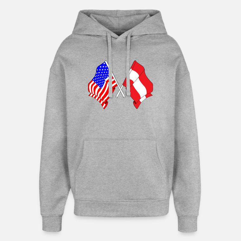 Drapeau des États-Unis, drapeau de l’Autriche - Sweat à capuche unisexe Stanley/Stella Oversized - gris chiné