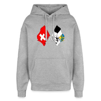 Schweiz-Flagge und Bündner Flagge - Oversized Unisex Hoodie von Stanley/Stella - Grau meliert - Vorne - AI Model Female 172 light (172cm) & AI Model Male 185 light (185cm)
