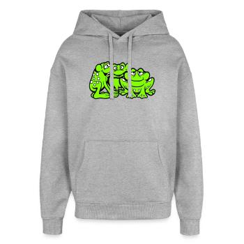 3 Frösche Team Kröte Freunde Cool Crew Lustig süß - Oversized Unisex Hoodie von Stanley/Stella - Grau meliert - Vorne - AI Model Female 172 light (172cm) & AI Model Male 185 light (185cm)