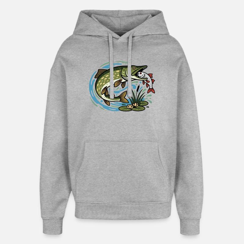 Le brochet attrape le cafard - Sweat à capuche unisexe Stanley/Stella Oversized - gris chiné