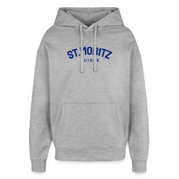 St. Moritz - Suisse - Switzerland - Swiss - Oversized Unisex Hoodie by Stanley/Stella - heather grey - Front - AI Model Female 172 light (172cm) & AI Model Male 185 light (185cm)