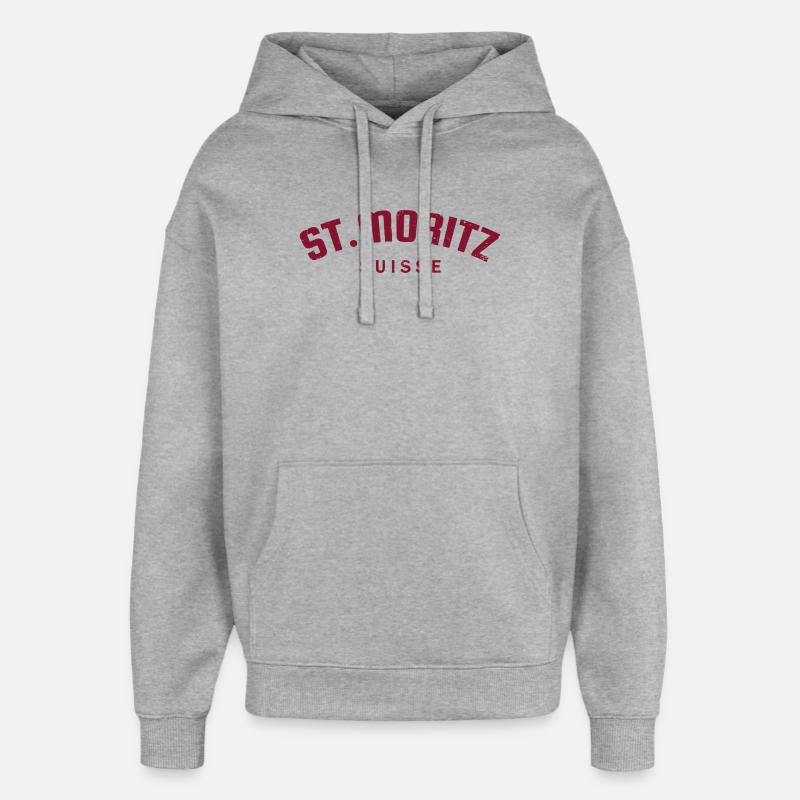 St. Moritz - Suisse - Switzerland - Swiss - Sweat à capuche unisexe Stanley/Stella Oversized - gris chiné