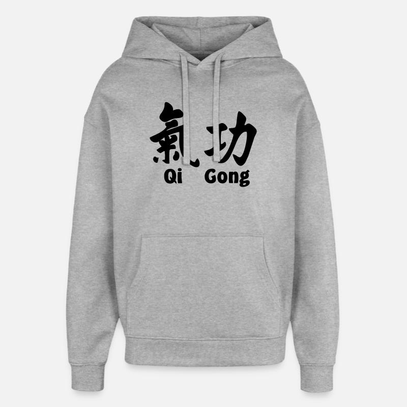 QI-Gong-Skript mit Text horizontal - Oversized Unisex Hoodie von Stanley/Stella - Grau meliert