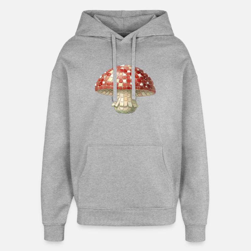 Toadstool Mosaic - Retro Forest for Mushroom Pickers - Oversized Unisex Hoodie by Stanley/Stella - heather grey