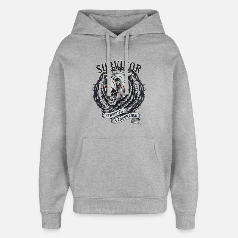 Force, Nature, Aventure Survivante - Sweat à capuche unisexe Stanley/Stella Oversized - gris chiné