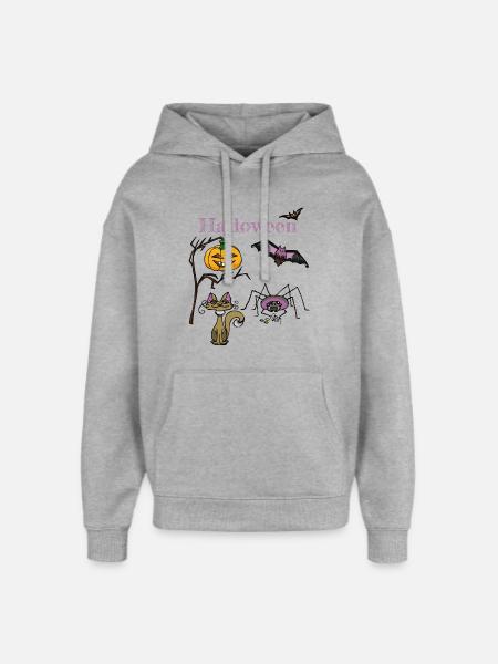 Halloween Pumpkin and Bat Design - Oversized Unisex Hoodie by Stanley/Stella - heather grey