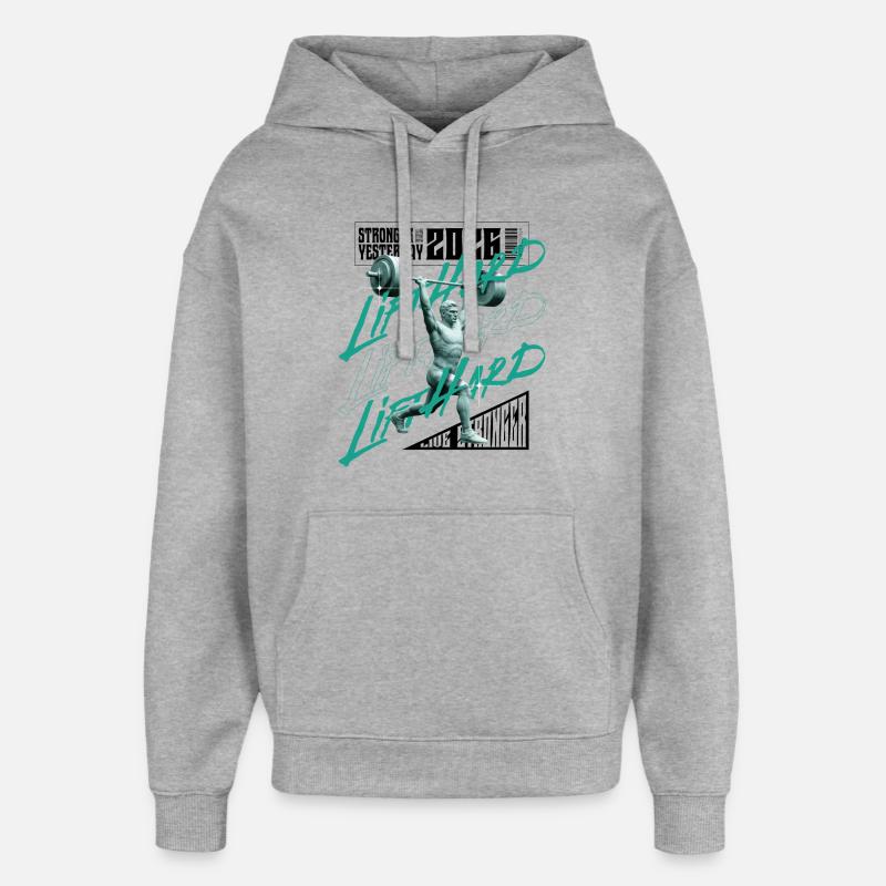 Gewichtheber-Mann, lila-rosa dunkle Version - Oversized Unisex Hoodie von Stanley/Stella - Grau meliert