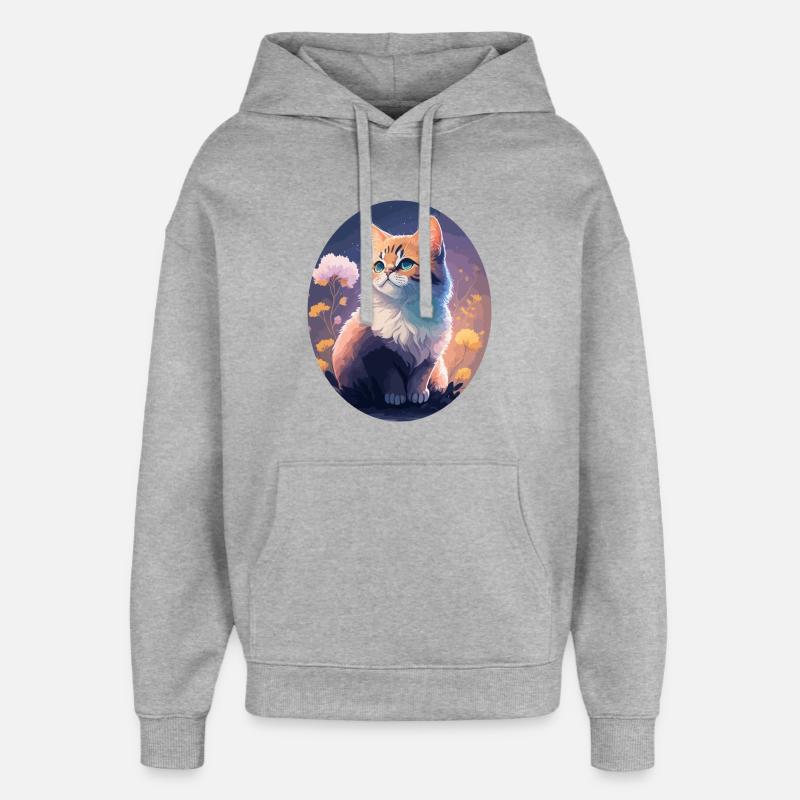 Chat de nuit illustré - Sweat à capuche unisexe Stanley/Stella Oversized - gris chiné