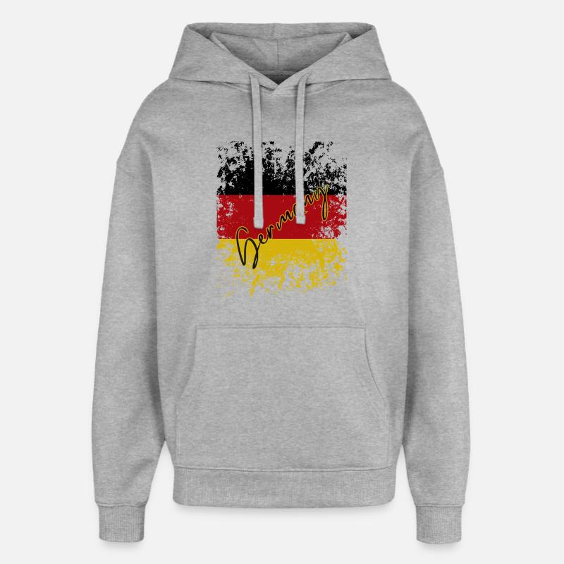 Drapeau allemand grunge, j’adore l’Allemagne - Sweat à capuche unisexe Stanley/Stella Oversized - gris chiné