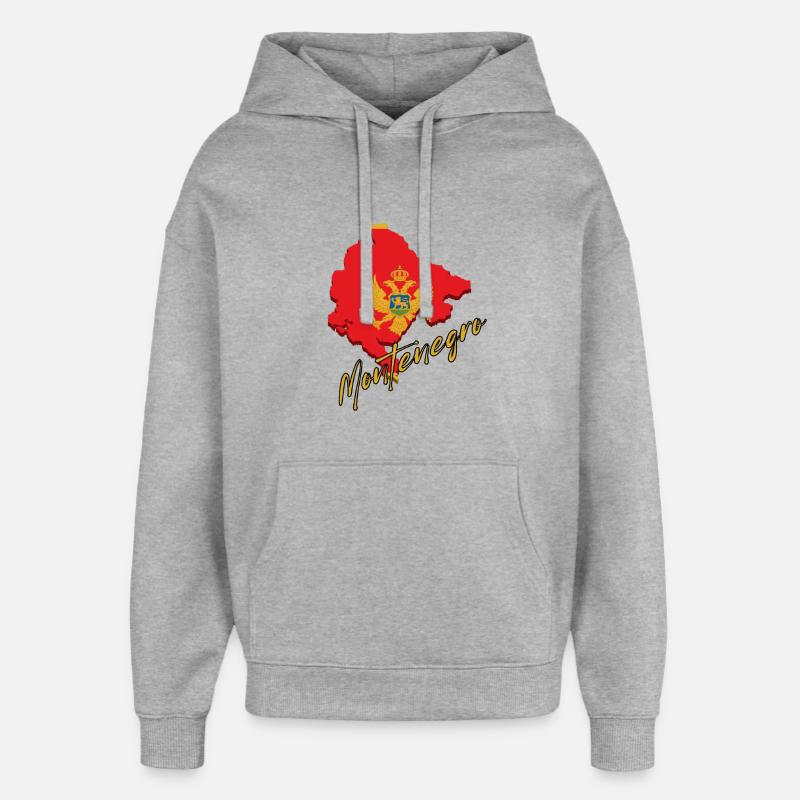 Carte du Monténégro, drapeau du Monténégro - Sweat à capuche unisexe Stanley/Stella Oversized - gris chiné