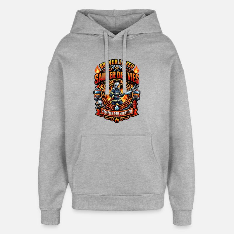 Pompier cadeau homme sapeur-pompier feu héros - Sweat à capuche unisexe Stanley/Stella Oversized - gris chiné