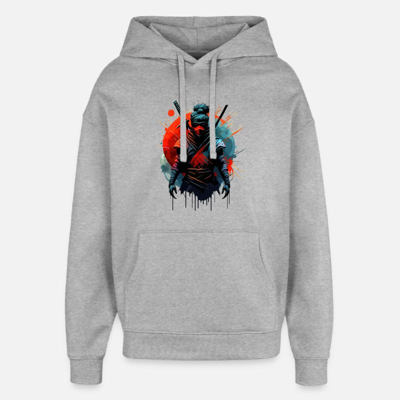 Ninja samouraï japonais - Sweat à capuche unisexe Stanley/Stella Oversized - gris chiné