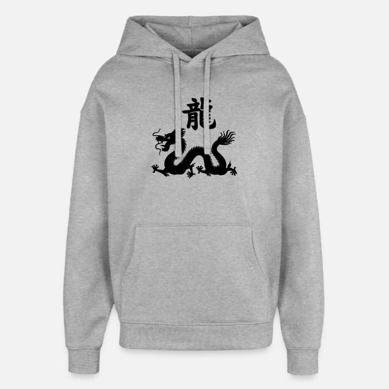 Chinesisches Schriftzeichen Drache mit Drachenbild - Oversized Unisex Hoodie von Stanley/Stella - Grau meliert