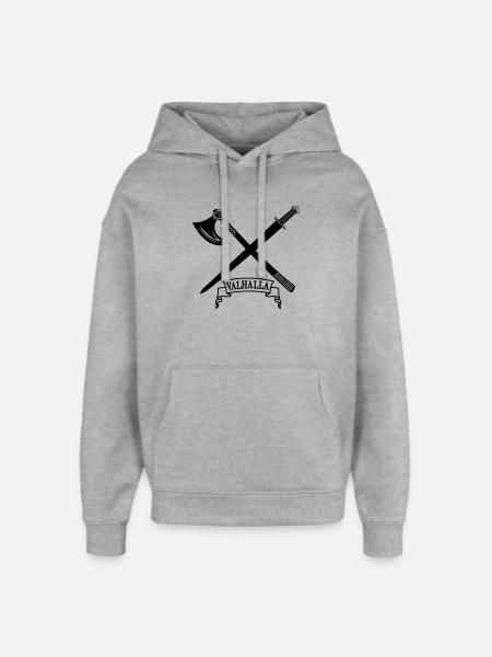 Valhalla avec hache et épée - Sweat à capuche unisexe Stanley/Stella Oversized - gris chiné