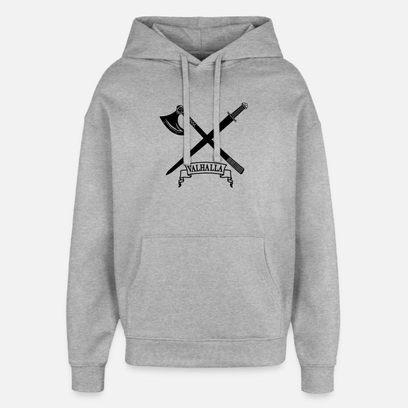 Valhalla avec hache et épée - Sweat à capuche unisexe Stanley/Stella Oversized - gris chiné