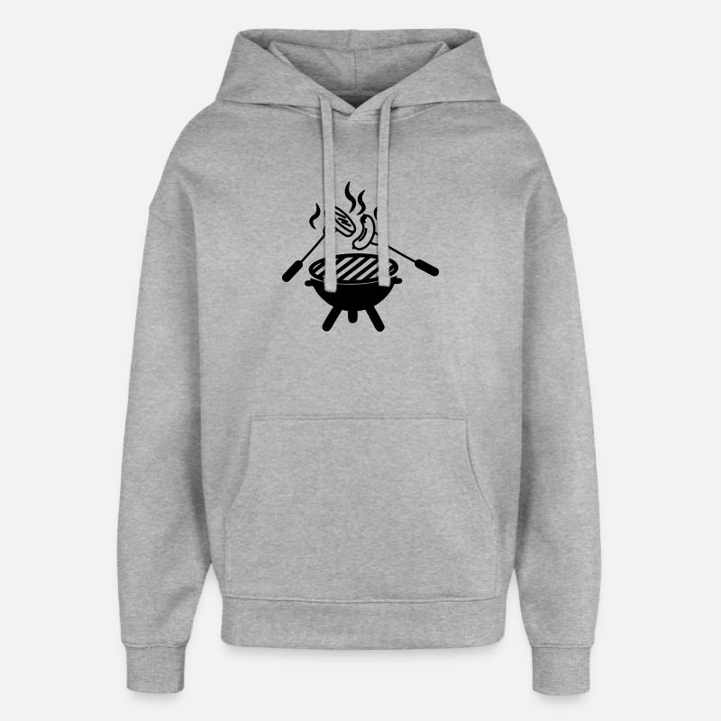 BBQ-Grill darüber Gabeln mit Wurst - Oversized Unisex Hoodie von Stanley/Stella - Grau meliert