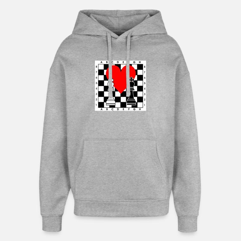 Échiquier avec cœur - Sweat à capuche unisexe Stanley/Stella Oversized - gris chiné