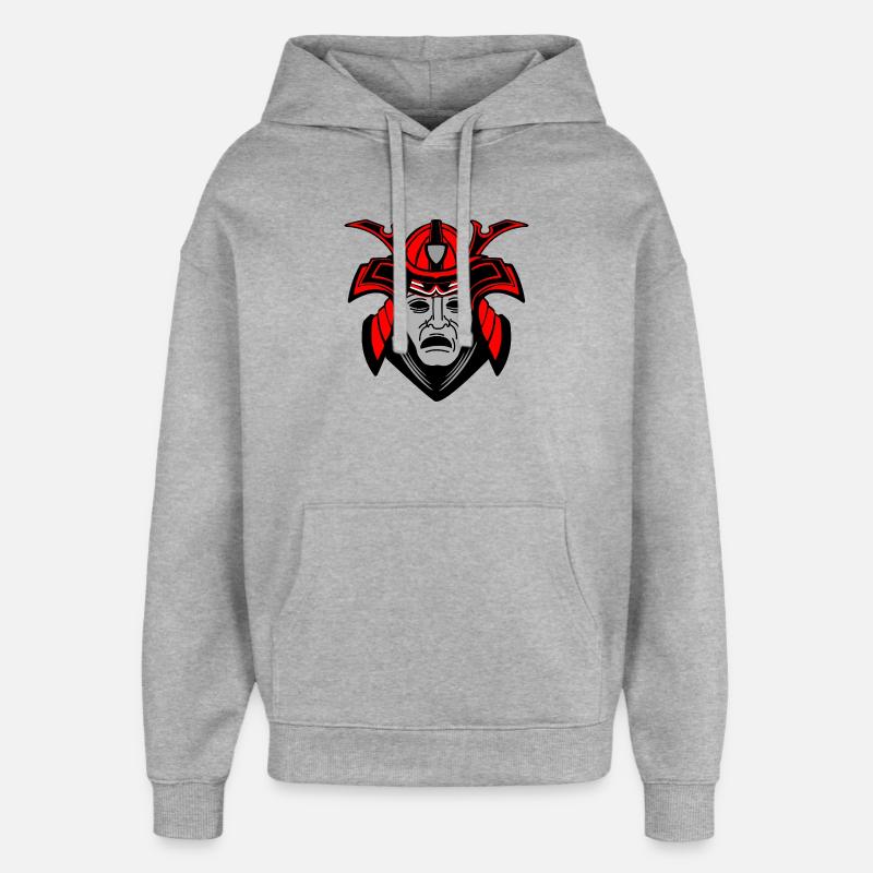 Visage de samouraï lugubre avec casque - Sweat à capuche unisexe Stanley/Stella Oversized - gris chiné