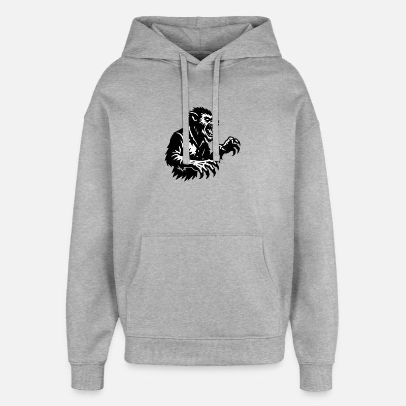Silhouette de loup-garou noir et blanc - Sweat à capuche unisexe Stanley/Stella Oversized - gris chiné