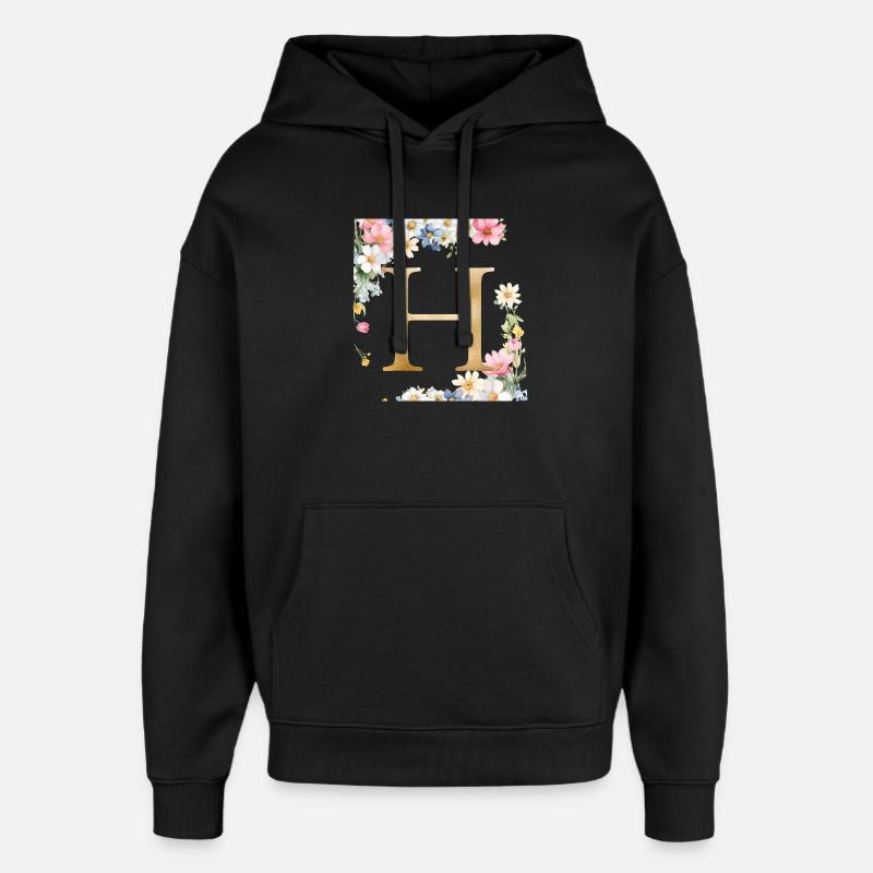H Monogramme, Floral, Personnalisable - Sweat à capuche unisexe Stanley/Stella Oversized - noir