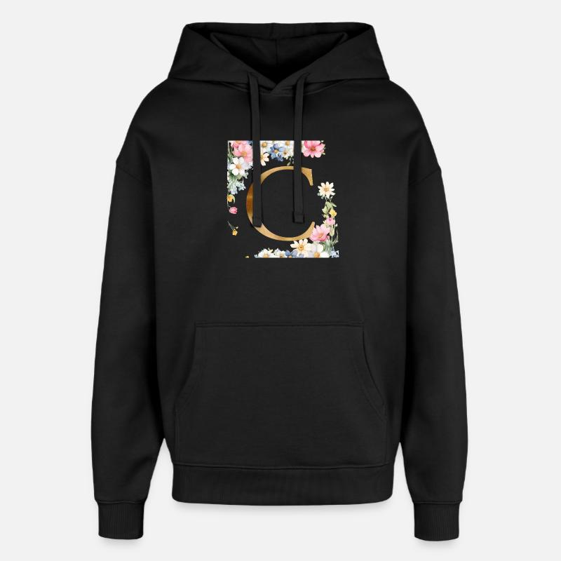 C Monogramme, Floral, Personnalisable - Sweat à capuche unisexe Stanley/Stella Oversized - noir