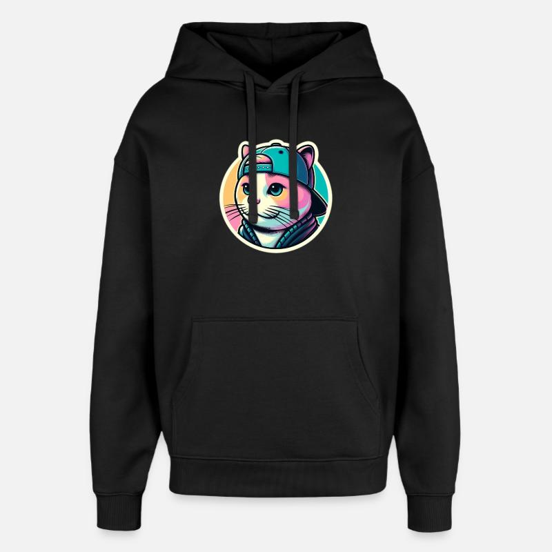 Chat avec casquette en pastel - Sweat à capuche unisexe Stanley/Stella Oversized - noir