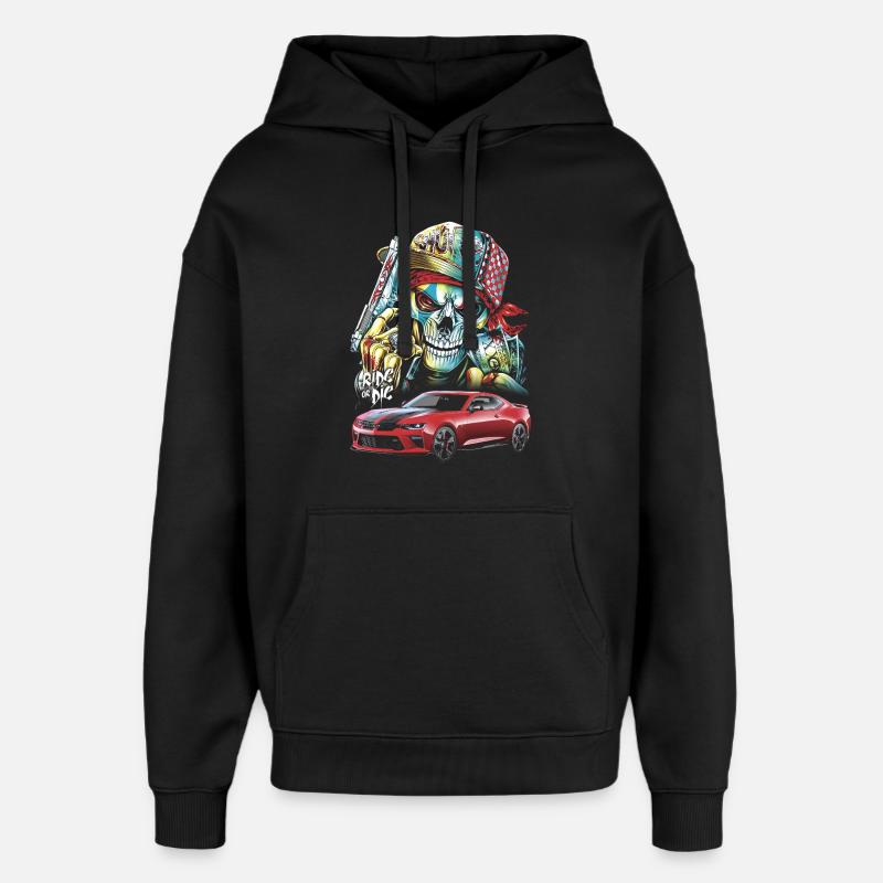 Schädel, Mutig, Rotes Auto - Oversized Unisex Hoodie von Stanley/Stella - Schwarz