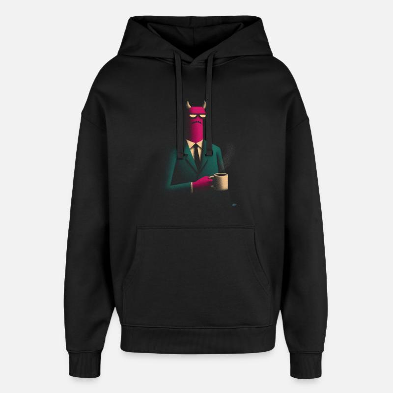 Démon en costume avec café - Sweat à capuche unisexe Stanley/Stella Oversized - noir