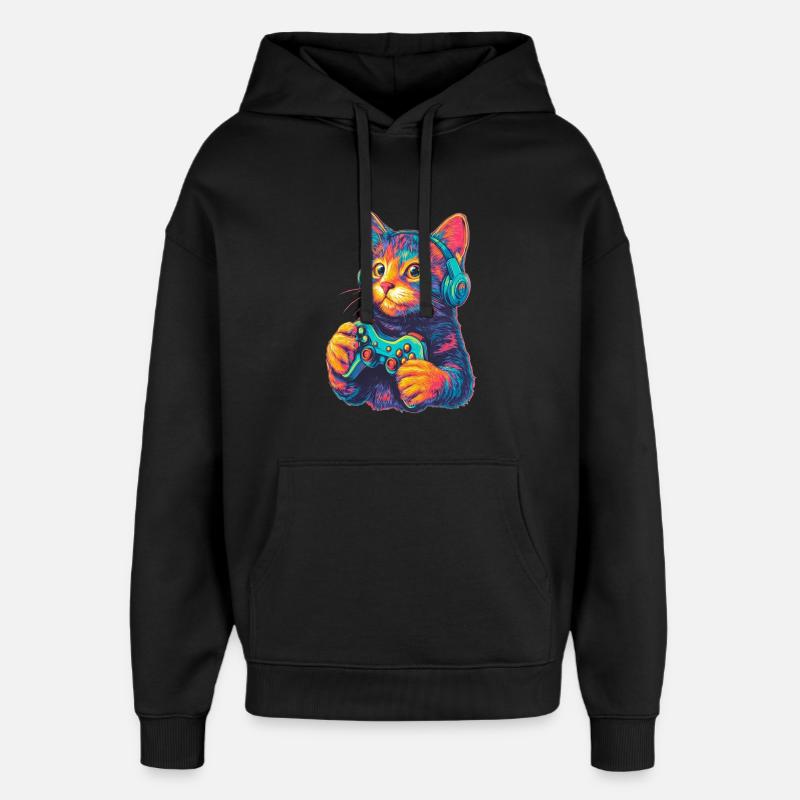 Joueur de chat drôle - Sweat à capuche unisexe Stanley/Stella Oversized - noir