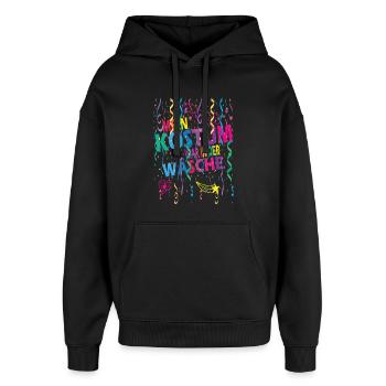 Mon costume était dans la blanchisserie Carnaval Carnaval - Sweat à capuche unisexe Stanley/Stella Oversized - noir - Devant - AI Model Female 172 light (172cm) & AI Model Male 185 light (185cm)