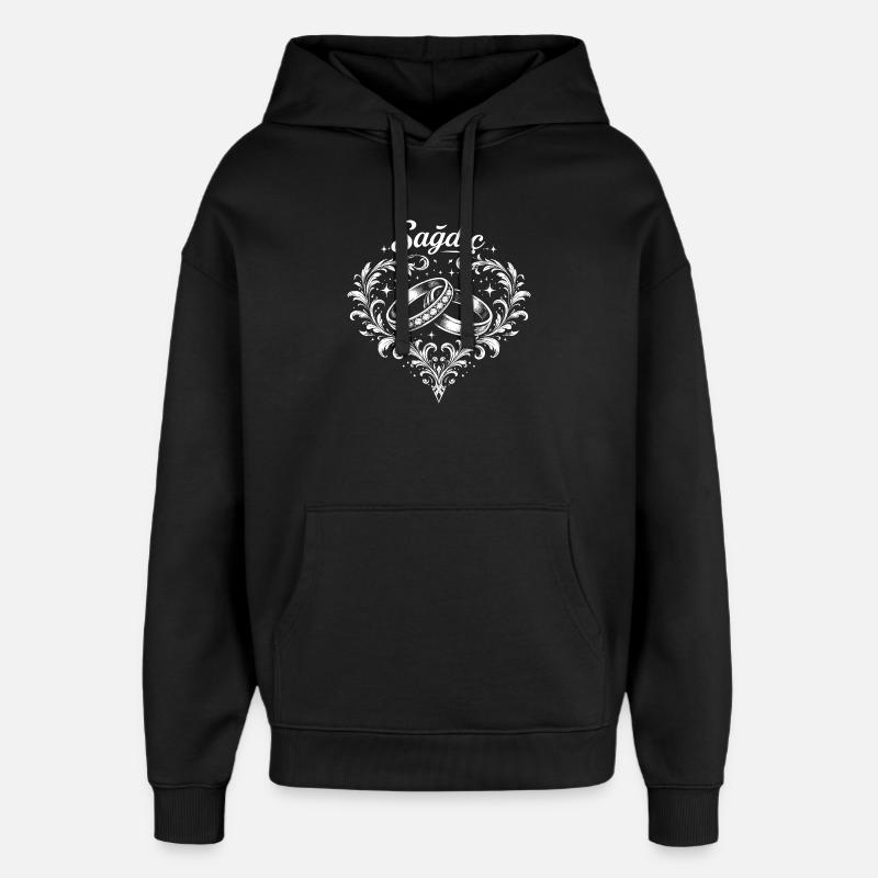 Anelli in una cornice floreale a forma di cuore - Stanley/Stella Oversized Felpa con cappuccio unisex - nero