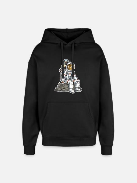 Siamese Cat Astronaut Space Companion - Oversized Unisex Hoodie by Stanley/Stella - black