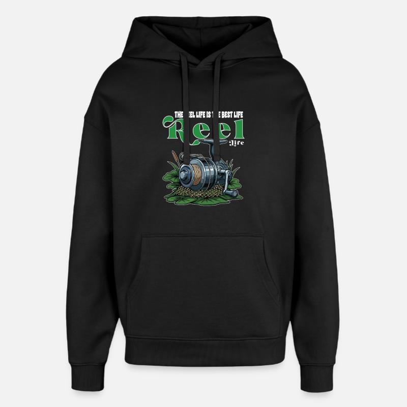 Moulinet Pêche Humour Citation camping - Sweat à capuche unisexe Stanley/Stella Oversized - noir