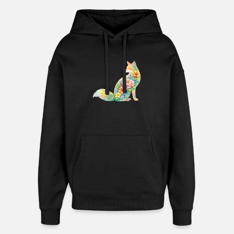 Fiori in forma di silhouette di acquerello di volpe - Stanley/Stella Oversized Felpa con cappuccio unisex - nero