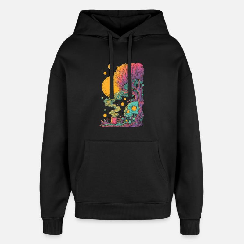 Psychedelic tree skull in the cosmos - Oversized Unisex Hoodie by Stanley/Stella - black