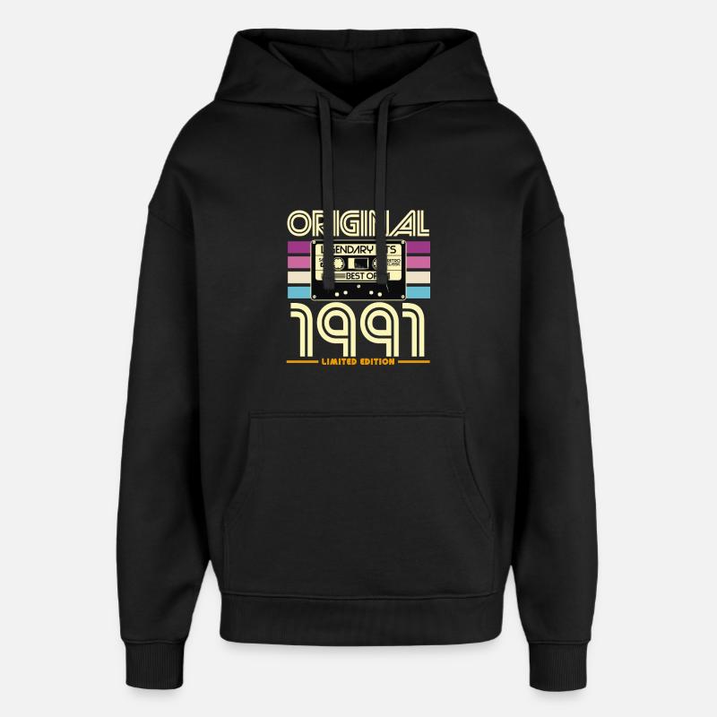 1991 Cassette Rétro Légende - Sweat à capuche unisexe Stanley/Stella Oversized - noir