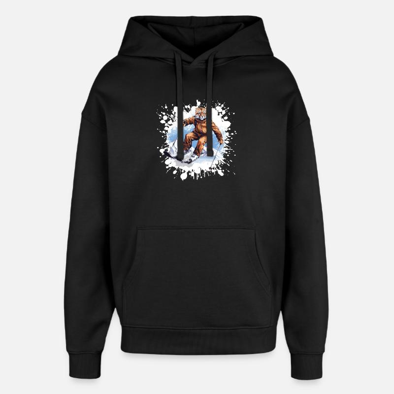 Cheetah Ski Skiing - Oversized Unisex Hoodie by Stanley/Stella - black