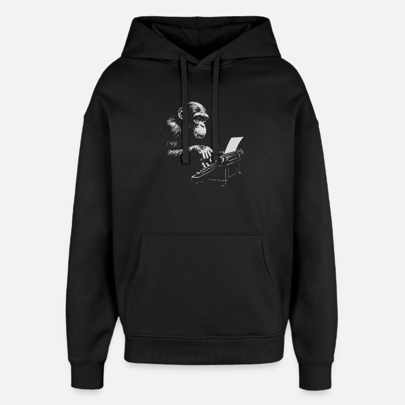Chimp Typist Imprimé rétro - Sweat à capuche unisexe Stanley/Stella Oversized - noir