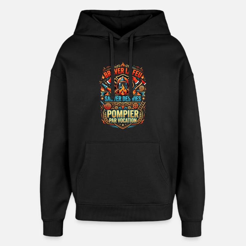 Pompier cadeau homme sapeur-pompier feu héros - Sweat à capuche unisexe Stanley/Stella Oversized - noir