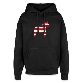 Dala Horse Stripes Christmas Scandinavia Decoration - Oversized Unisex Hoodie by Stanley/Stella - black - Front - AI Model Female 172 light (172cm) & AI Model Male 185 light (185cm)