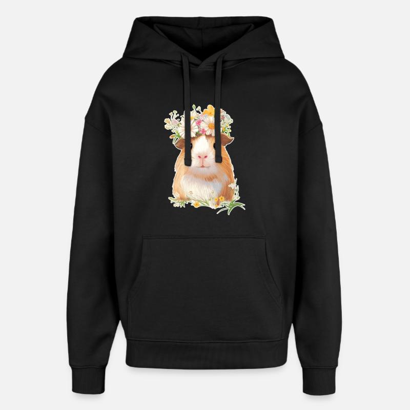 Cochon d’Inde avec des fleurs - Sweat à capuche unisexe Stanley/Stella Oversized - noir