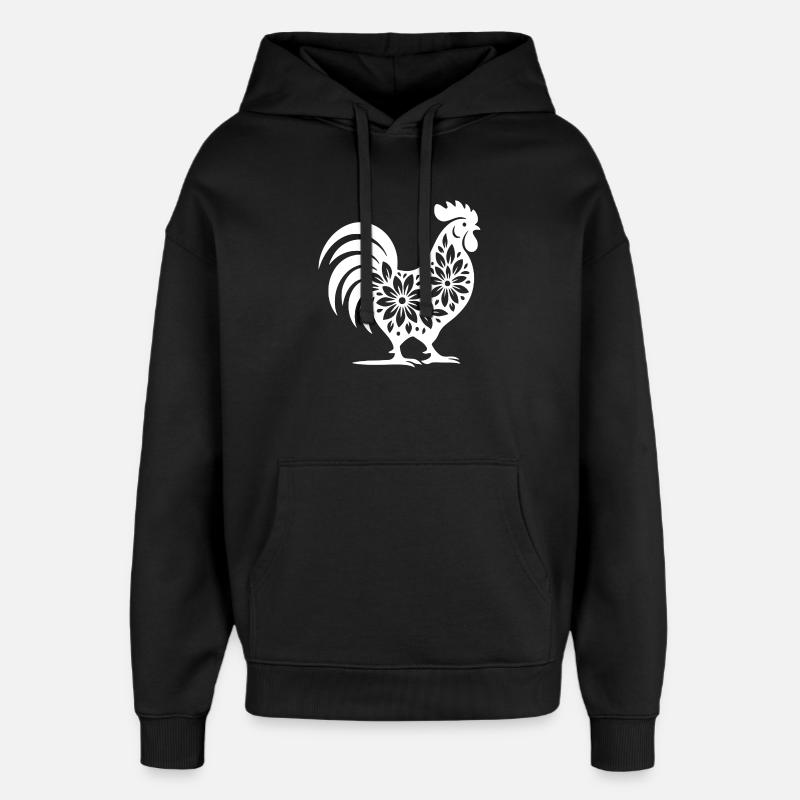 Floral Folk Coq Design - Sweat à capuche unisexe Stanley/Stella Oversized - noir