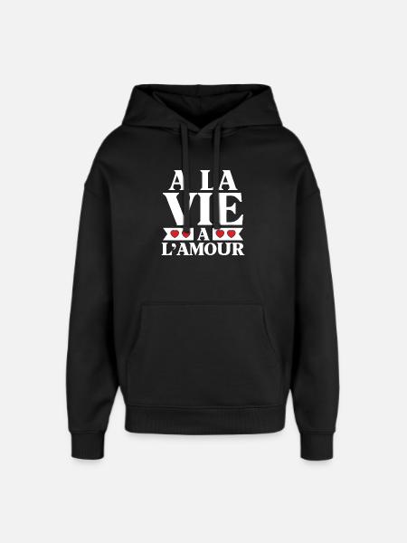 Life and Love Red Hearts - Oversized Unisex Hoodie by Stanley/Stella - black