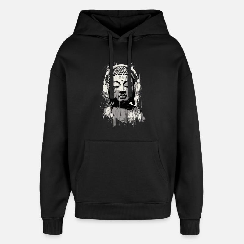 Bouddha avec des écouteurs Art zen - Sweat à capuche unisexe Stanley/Stella Oversized - noir