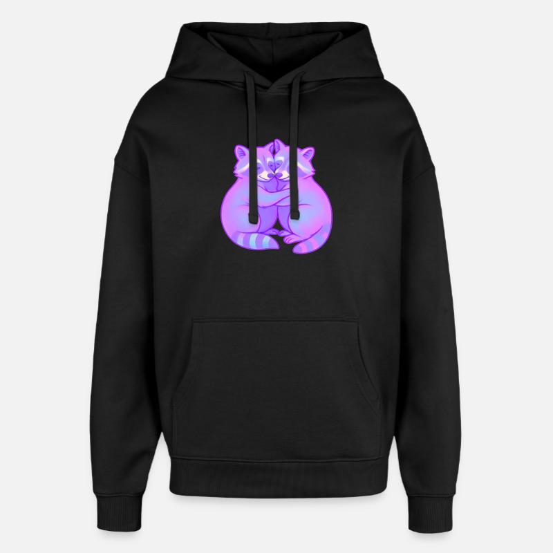 Duo de ratons laveurs câlins néon - Sweat à capuche unisexe Stanley/Stella Oversized - noir