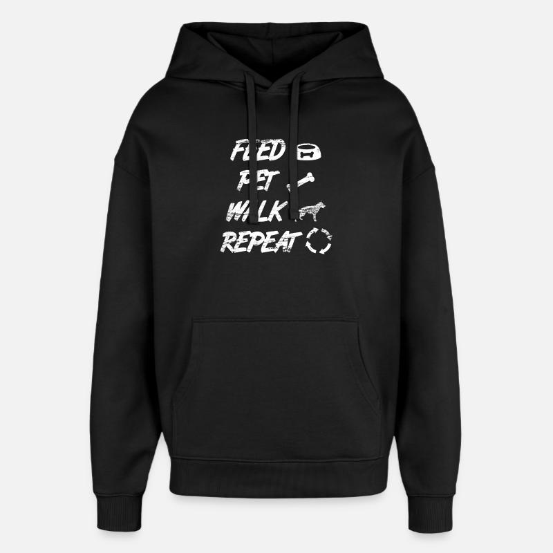 Feed Pet Walk Repeat - Oversized Unisex Hoodie by Stanley/Stella - black