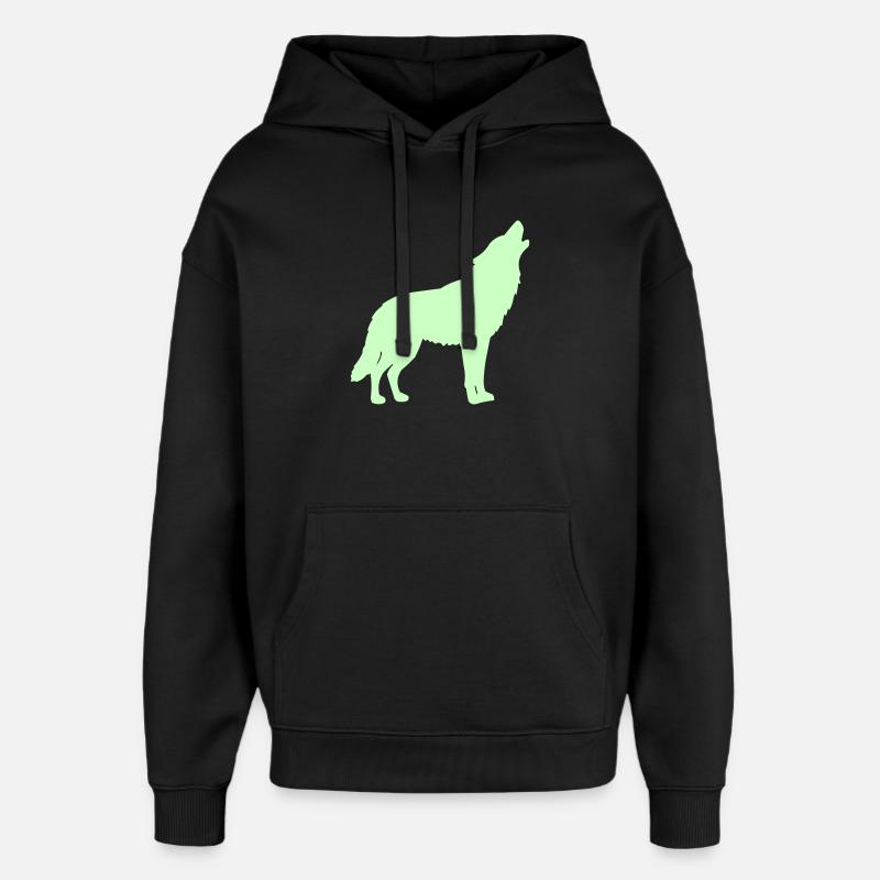 Silhouette de loup vert néon - Sweat à capuche unisexe Stanley/Stella Oversized - noir
