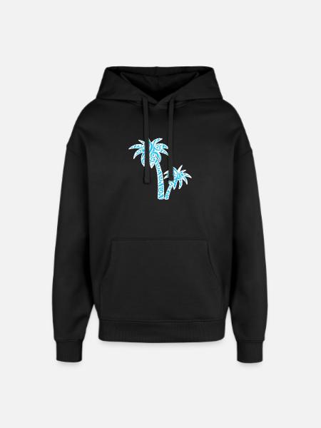 Tropic Wave Abstract Palm Design - Oversized Unisex Hoodie by Stanley/Stella - black
