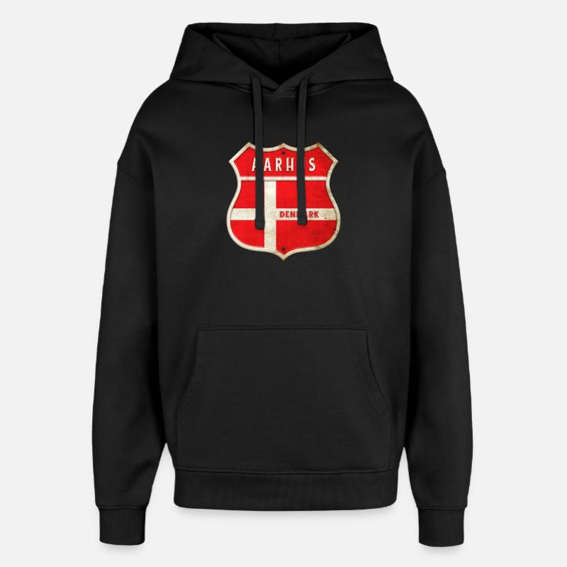 Aarhus Danmark Våbenskjold Flag Design - Hættetrøje unisex Stanley/Stella Oversized - sort
