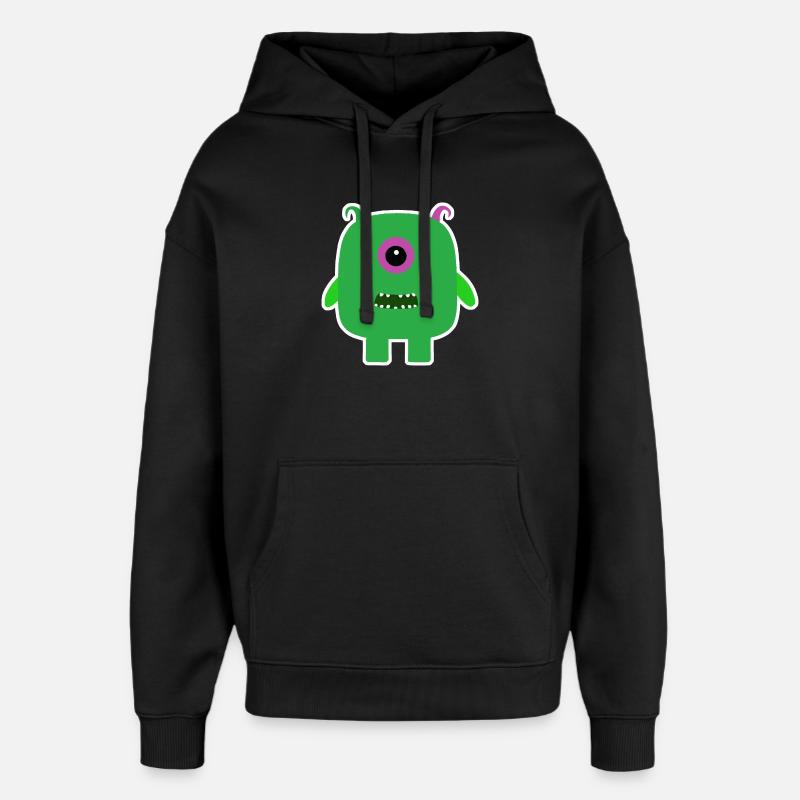 Monstre Cyclope Vert | Extraterrestre carré mignon - Sweat à capuche unisexe Stanley/Stella Oversized - noir